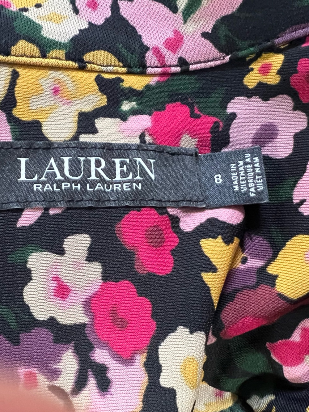 Lauren Ralph Lauren Black Floral Tie-Waist Long-Sleeve Dress size 8 - Picture 2 of 11